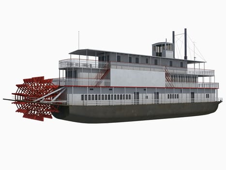 Historic Paddle Steamer River Boat 3D rendering model on white background