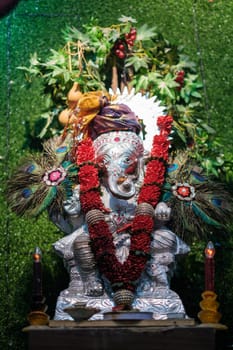 Silver Ganesha Structure with Decorative Accessories