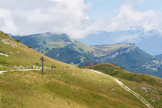 View from the summit of Monte Baldo on Lake Garda to the Malga Bes nature reserve in the Trentino Alto Adige region
