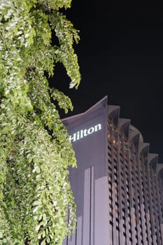 Hilton Hotel Illumination Amidst Foliage