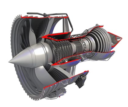 Cutaway Turbofan Aircraft Engine Sectioned 3D rendering model
