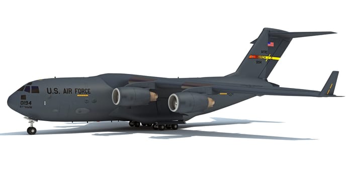 Military aircraft 3D rendering model on white background