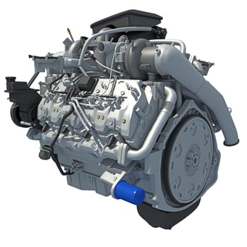 V8 Car Engine 3D rendering model on white background