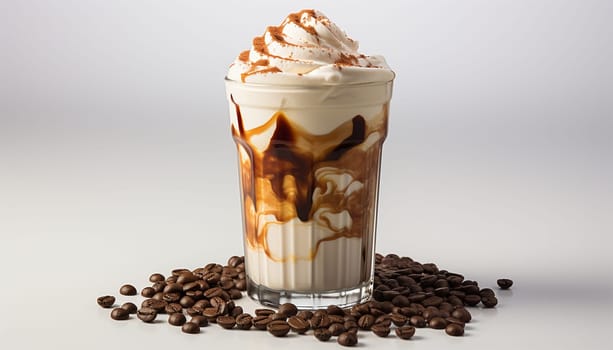 Assorted iced coffee on white concrete background. Minimal composition with cold summer drinks: espresso tonic, ice moccachino and latte. Summer composition for coffee menu copy space Space for text