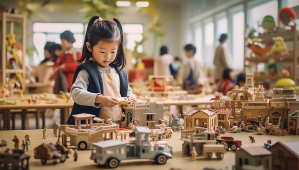 Asian cute children playful with toys education on kindergarten students smile when playing toy in playroom at preschool international,education concept. Play