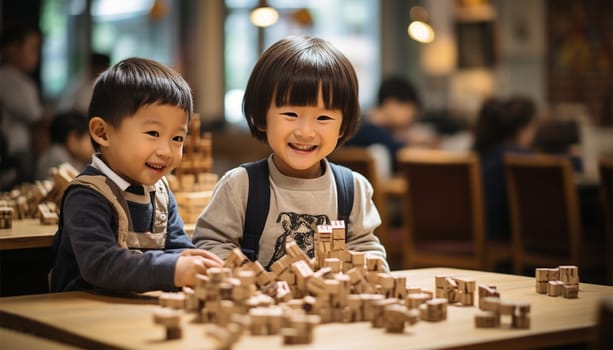 Asian cute children playful with toys education on kindergarten students smile when playing toy in playroom at preschool international,education concept. Play