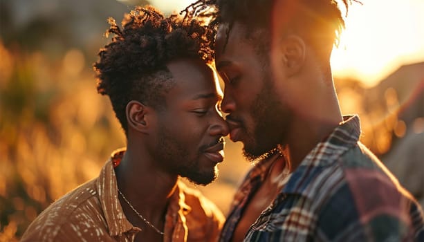 Homosexual couple at a romantic date outdoors Multi-ethnic gay couple in love flirting and having fun. Proud homosexual couple romantic outdoors