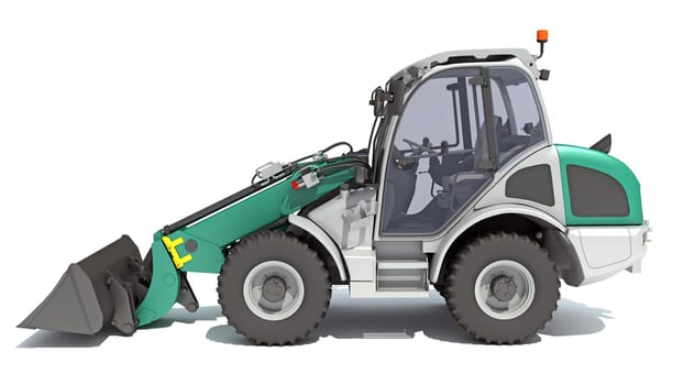 Telescopic Wheel Loader Telehandler Forklift 3D rendering model on white background