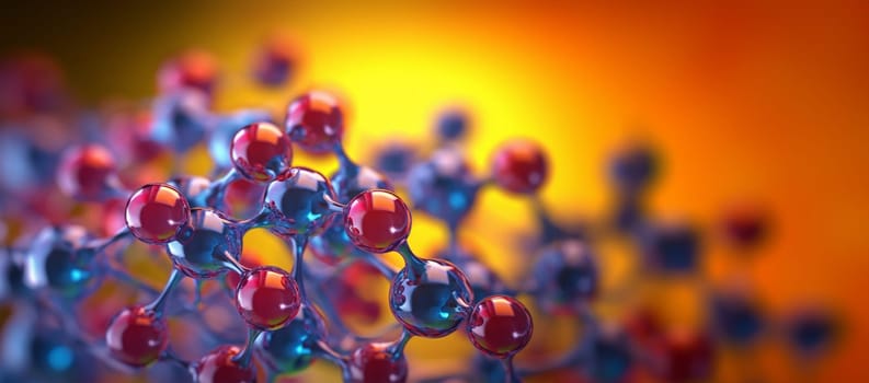 Science background with molecule or atom. molecule set, jojoba nano 3D cell, collagen bio abstract medical icon. Beauty science skin care molecular concept, natural bubble kit. colorful molecule atom illustration Copy space