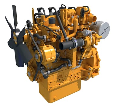 Industrial Diesel Engine 3D rendering model on white background