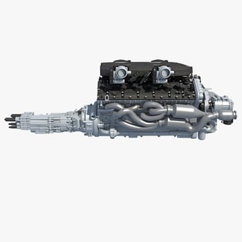 V12 Car Engine 3D rendering model on white background