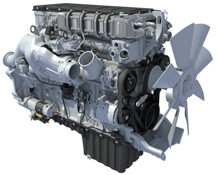 Truck Engine 3D rendering model on white background