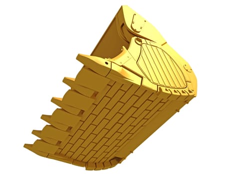 Excavator Bucket heavy construction machinery 3D rendering on white background