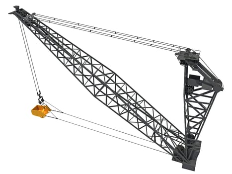 Dragline Excavator Bucket heavy construction machinery 3D rendering on white background