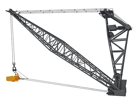 Dragline Excavator Bucket heavy construction machinery 3D rendering on white background