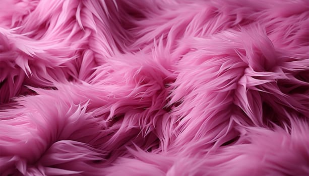 Pink fur texture top view. Coral fluffy fabric coat background. Winter fashion color trends feminine flat lay, female blog backdrop for text signs design. Girly abstract wallpaper, textile surface. beauty