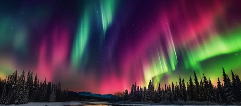 Northern lights amazing colorful lights in the sky. Multi colored, Green,pink and purple. Magical nature landscape. Amazing Aurora borealis Northern lights. Amazing night scene Polar sky beauty