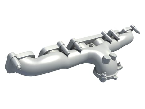 Exhaust Manifold 3D rendering model on white background