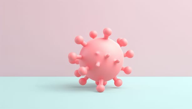 Virus model pastel color. 3D animation Concept. Health care. Virus infection. Working at home. isolated on a cream-colored background. 3D covic-19. 4 virus. Pink cartoon style. Pastel colors. 3D illustration. 3D rendering. Pink and blue Copy space