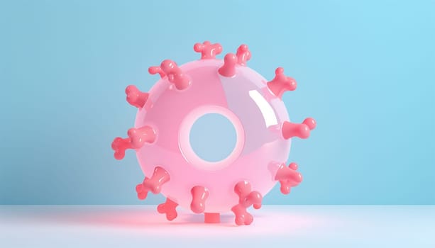 Virus model pastel color. 3D animation Concept. Health care. Virus infection. Working at home. isolated on a cream-colored background. 3D covic-19. 4 virus. Pink cartoon style. Pastel colors. 3D illustration. 3D rendering. Pink and blue Copy space