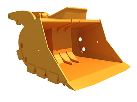 Excavator Bucket heavy construction machinery 3D rendering on white background