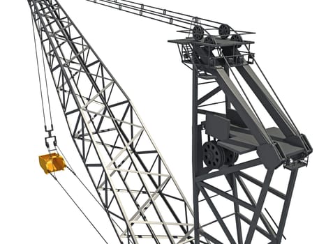 Dragline Excavator Bucket heavy construction machinery 3D rendering on white background