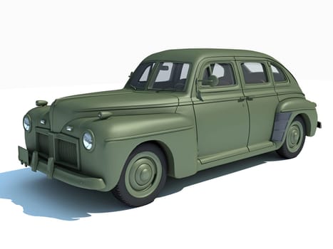 Old antique car 3D rendering model on white background