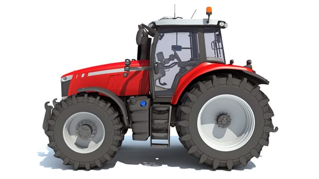 Farm Tractor 3D rendering model on white background