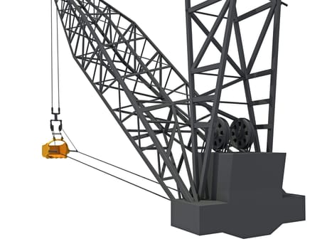 Dragline Excavator Bucket heavy construction machinery 3D rendering on white background
