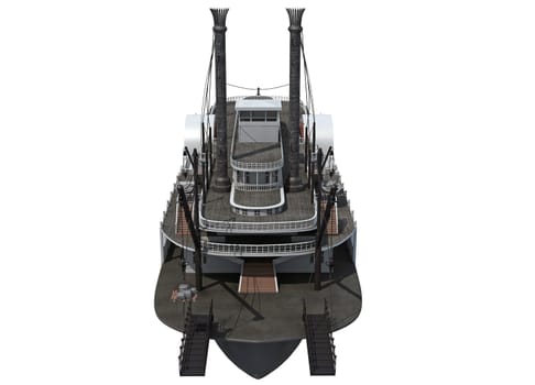 Paddle Steamer River Boat 3D rendering model on white background
