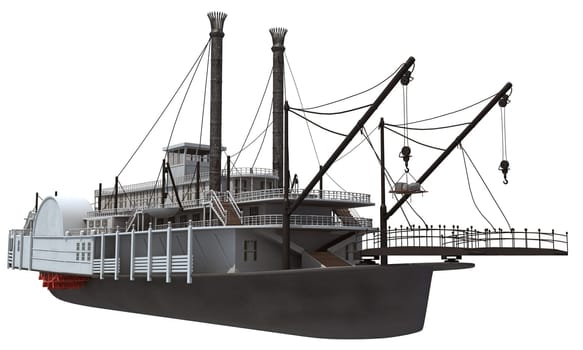 Paddle Steamer River Boat 3D rendering model on white background