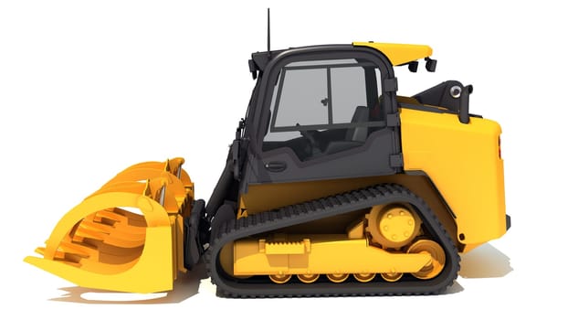 Mini Tracked Skid Loader Construction machinery 3D rendering model on white background