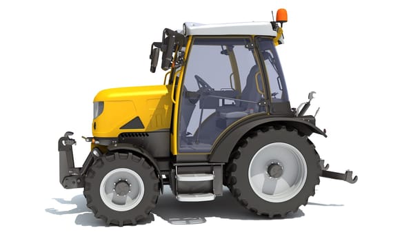 Farm Tractor 3D rendering model on white background