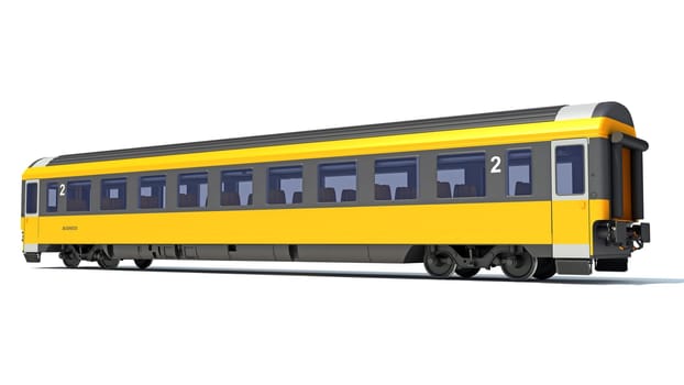 Passenger train Car 3D rendering model on white background