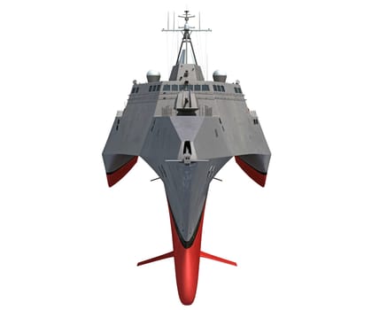 Combat military warship 3D rendering model on white background