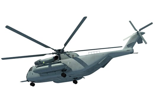 Military transport helicopter 3D rendering model on white background