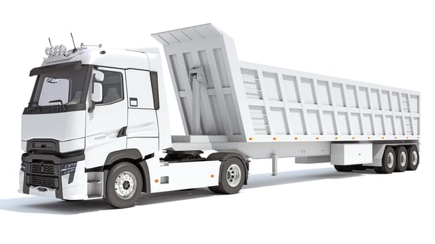 Semi Truck with Tipper Trailer 3D rendering model on white background