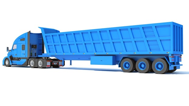 Semi Truck with Tipper Trailer 3D rendering model on white background
