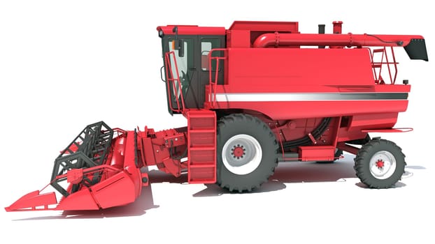 Farm Combine Harvester 3D rendering model on white background