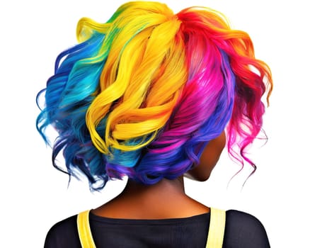 Portrait of a young african american woman with colorful hair isolated on white background. AI generated