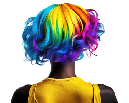 Portrait of a young african american woman with colorful hair isolated on white background. AI generated