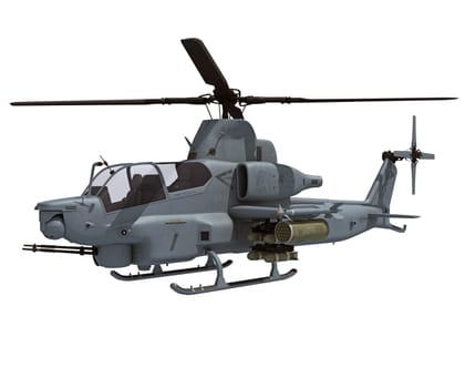 Military transport helicopter 3D rendering model on white background