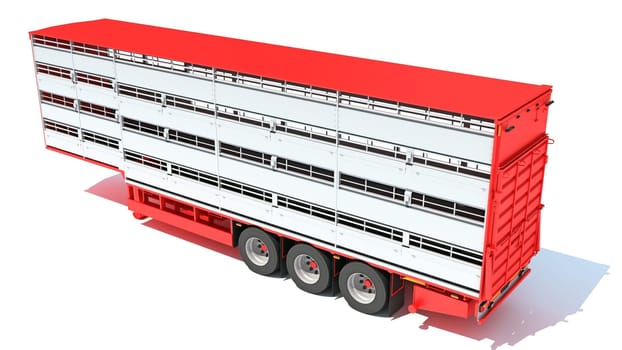 Cattle Animal Transporter semi trailer 3D rendering model on white background