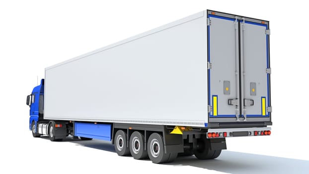 Truck with Refrigerator Trailer 3D rendering model on white background
