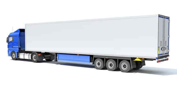 Truck with Refrigerator Trailer 3D rendering model on white background