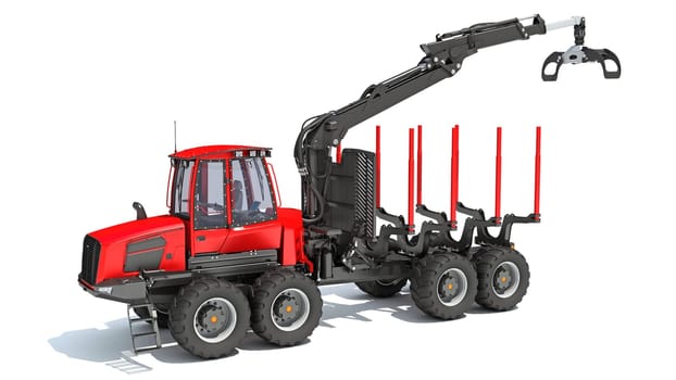 Forestry Forwarder 3D rendering model on white background
