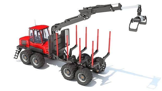 Forestry Forwarder 3D rendering model on white background