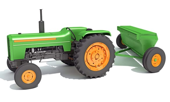 Tractor with Seed Drill farm equipment disc harrow 3D rendering model on white background
