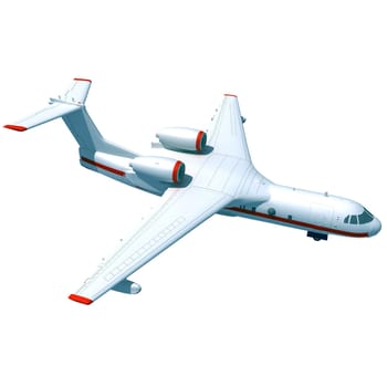 Aircraft 3D rendering model airplane on white background