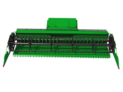 Farm Combine Harvester Threshing Header 3D rendering model on white background